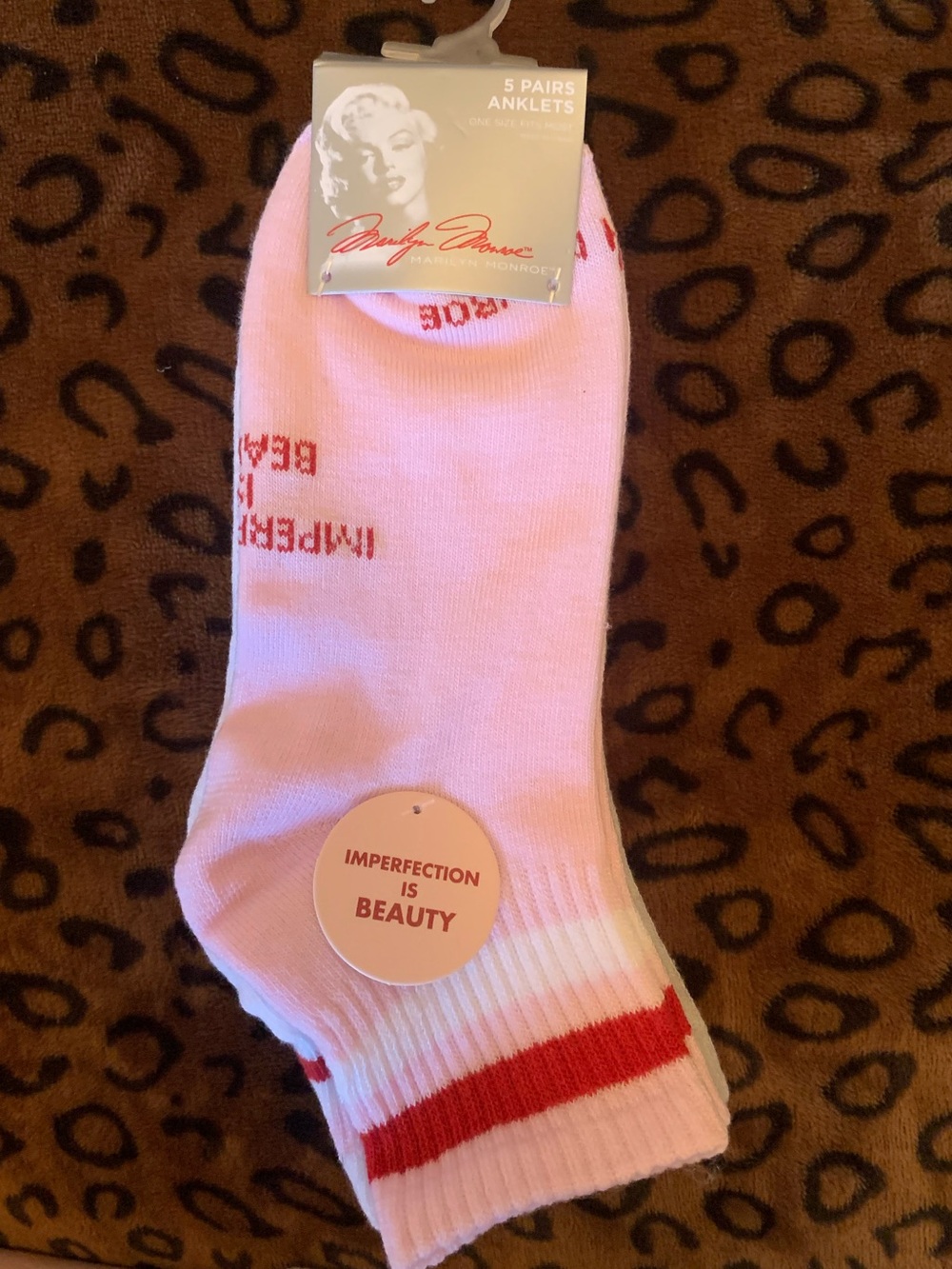 Marilyn Monroe Pink, White, and Gray Ankle Socks with Stripes - 5 Pack